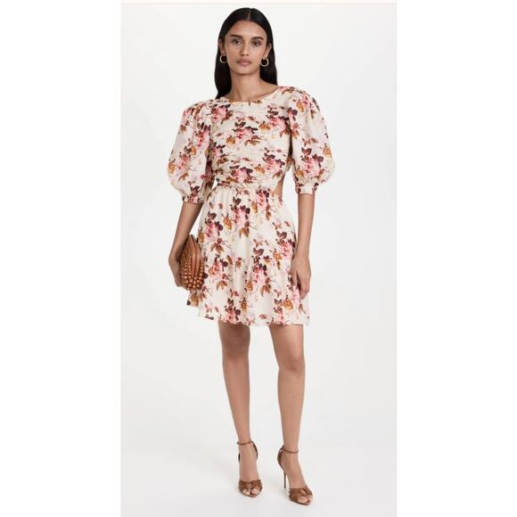 Sea Esme Ivory Floral Print Puff Sleeve Smocked Mini Dress XS - Picture 3 of 6